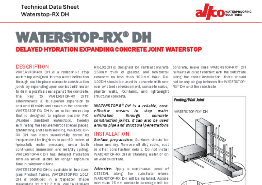 Voltex Waterstop Rx Allco Waterproofing Solutions | Technical Datasheet (TDS)