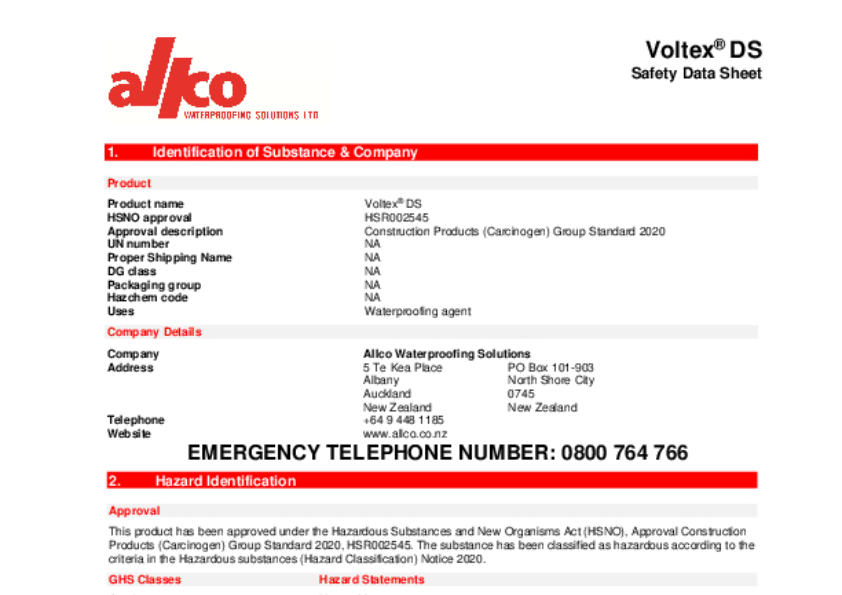 Allco Waterproofing Solutions | Safety Data Sheet (SDS)